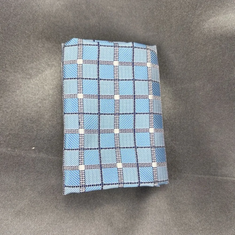 Hi-Tie Men’s 100% Silk Tie Handkerchief‎ Set Geometric Blue Silver Wedding Dance